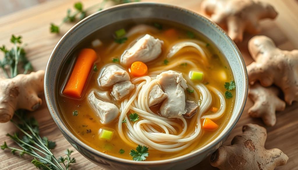 Ginger Chicken Noodle Soup Carrots Celery